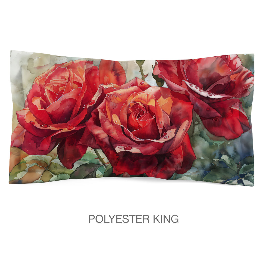 Floral Sham in Cotton or Polyester, Red Roses