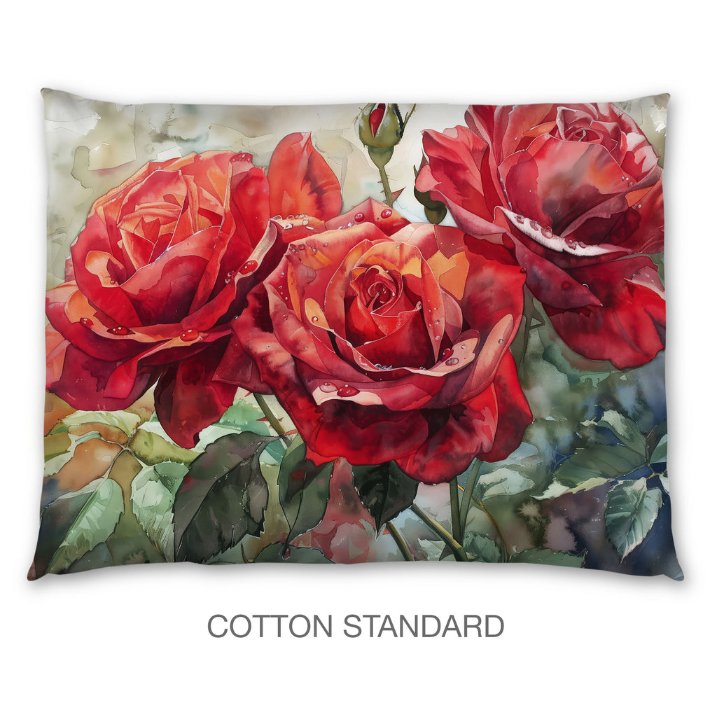 Floral Sham in Cotton or Polyester, Red Roses