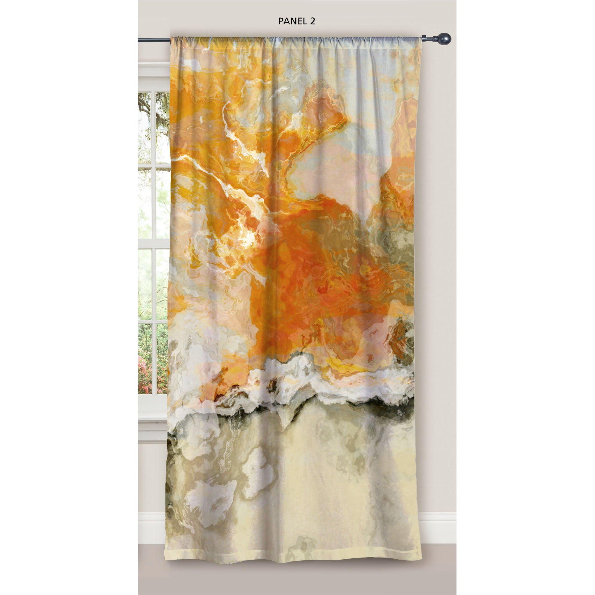 Abstract art window curtains 50"x84" panels in cream and orange