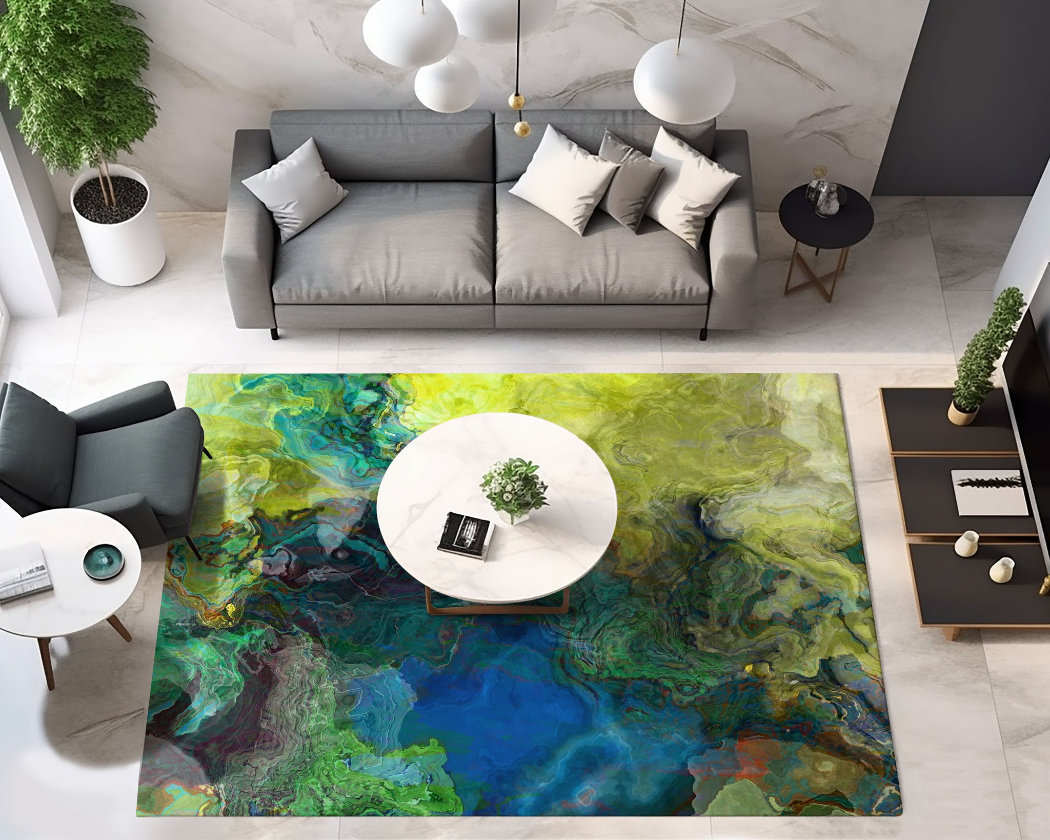 Area Rug with Abstract Art, 2x3 to 8x10, in Blue and Green – Abstract ...