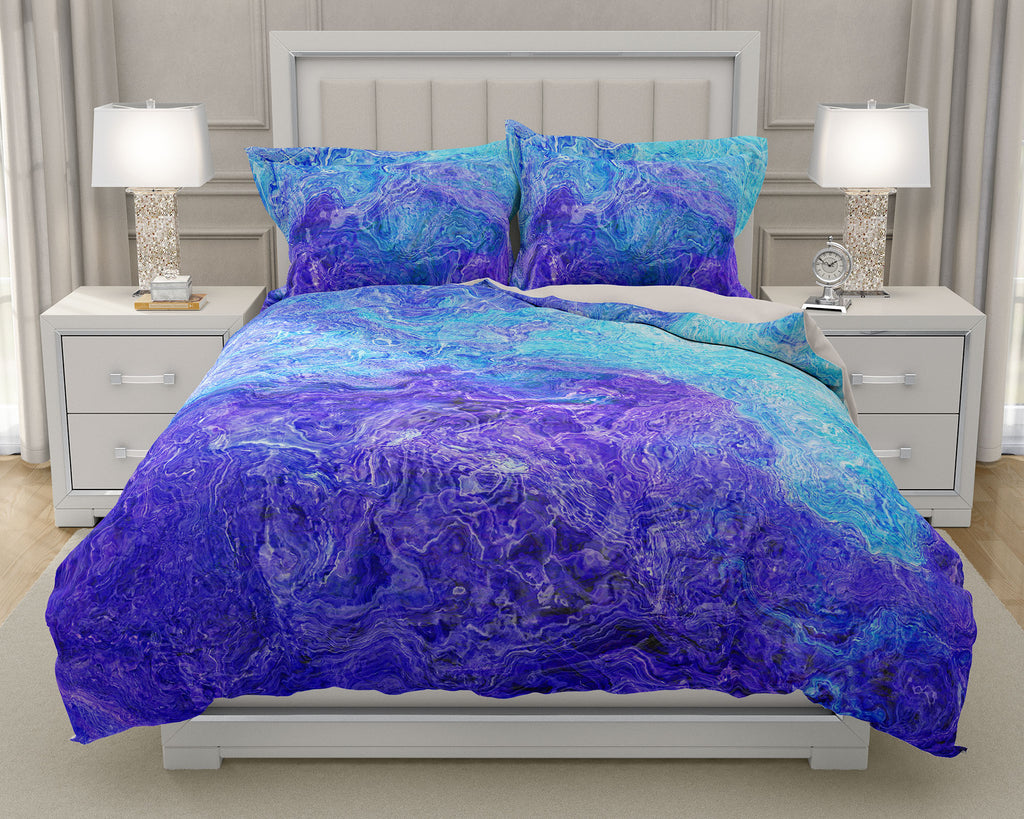 Duvet Cover with abstract art, king or queen in Blue, Aqua