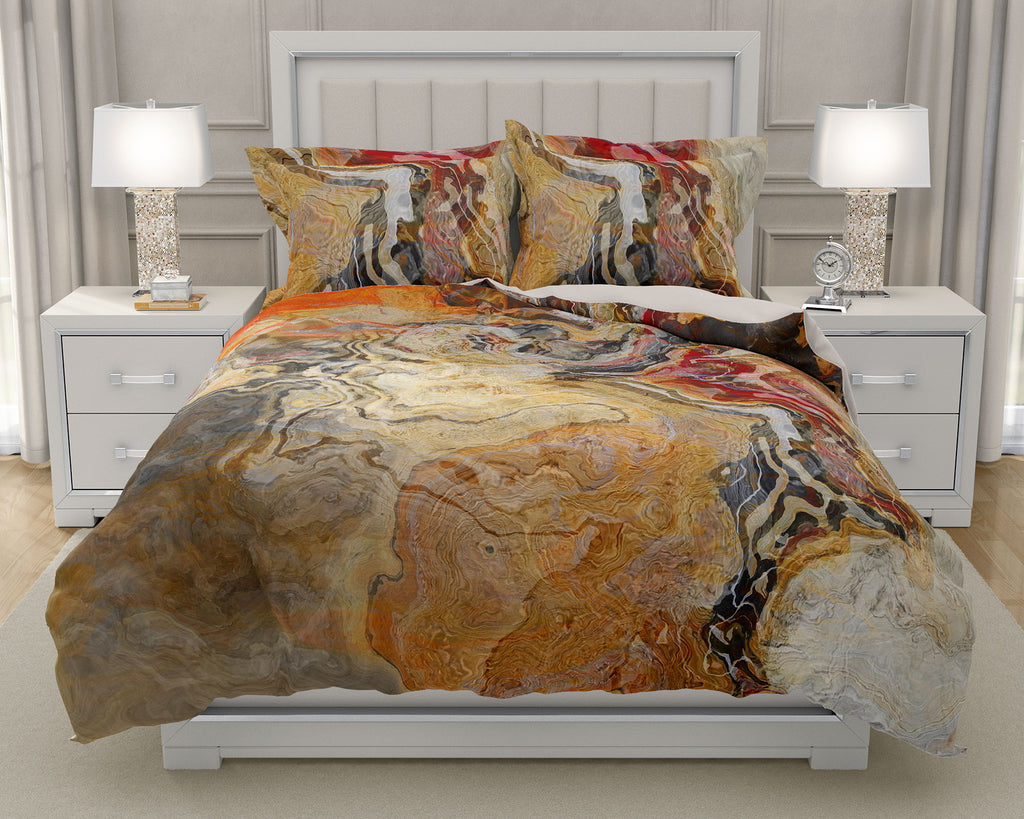Duvet Cover with abstract art, king or queen in Red, Orange, Tan, Brown