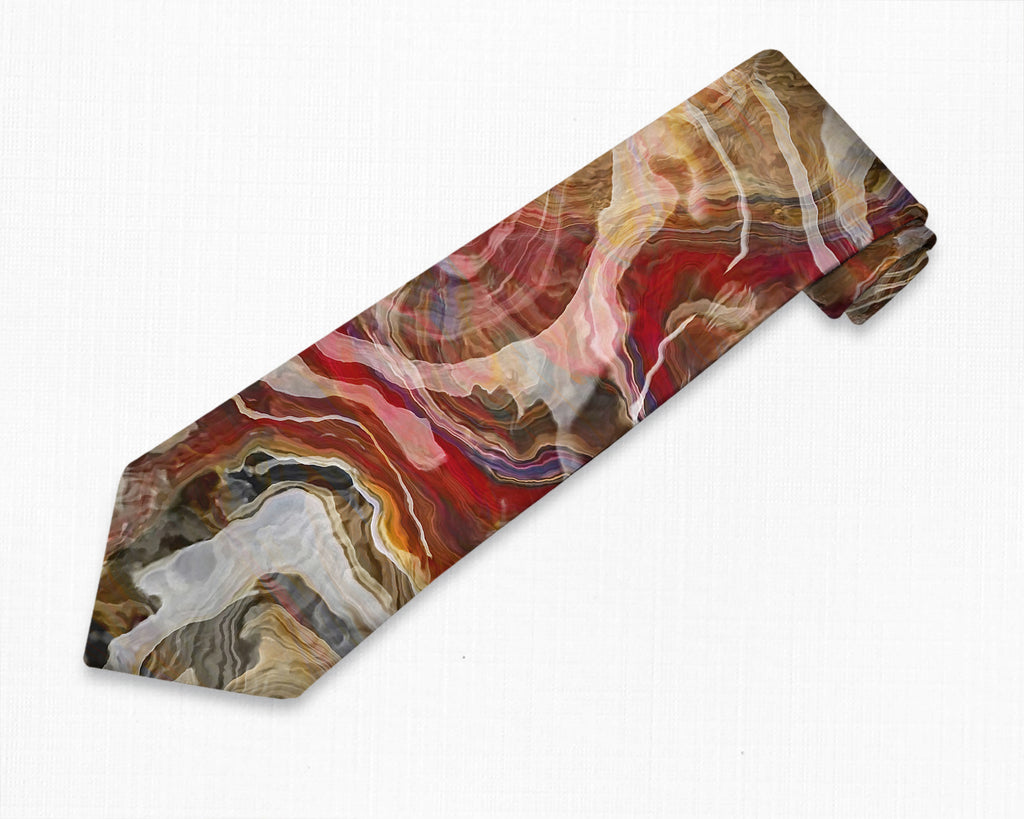 Abstract art men's tie in Red, Tan, Brown