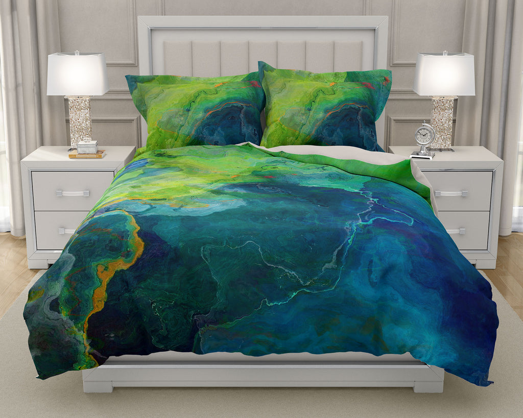 Duvet Cover with abstract art, king or queen in Blue, Green