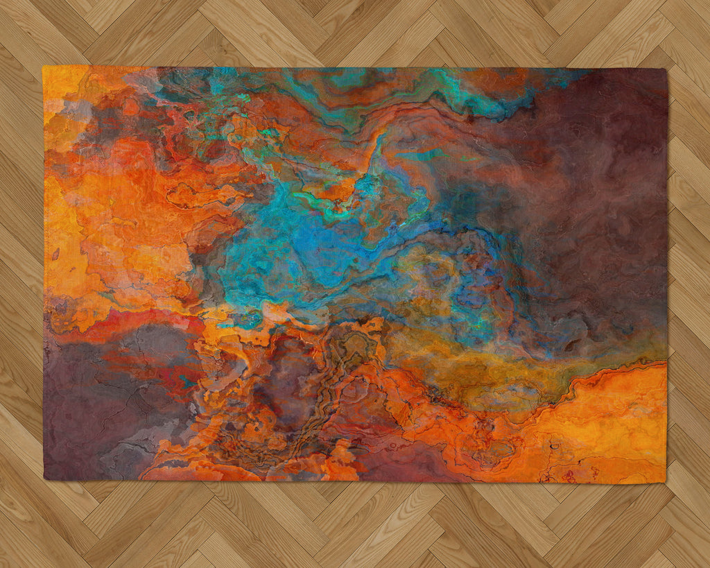 Area Rug with Abstract Art, 2x3 to 8x10, in Orange, Brown, Turquoise, Blue
