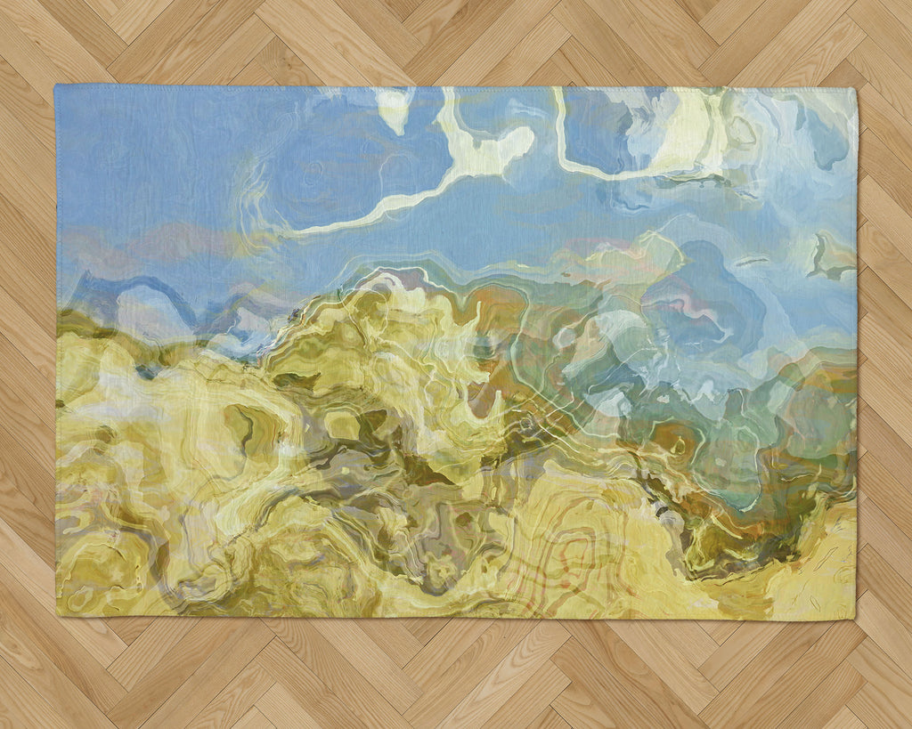 Area Rug with Abstract Art, 2x3 to 5x7, in Blue, Beige and Cream