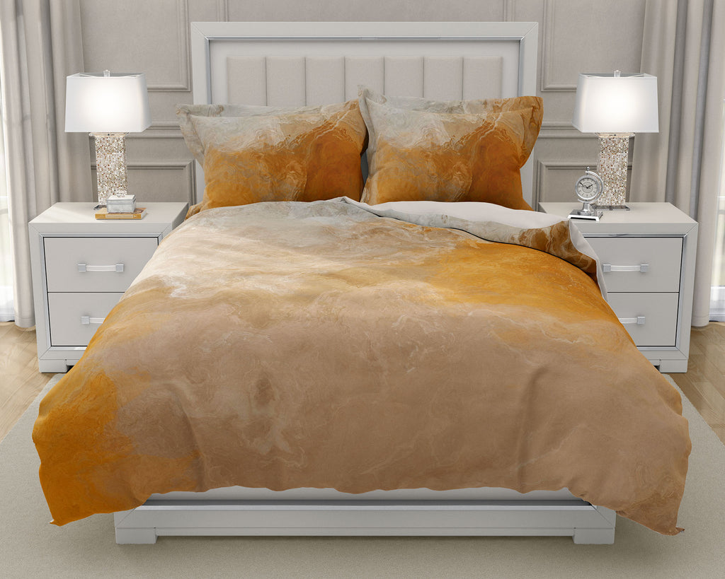 Duvet Cover with abstract art, king or queen in Orange, Beige, Yellow