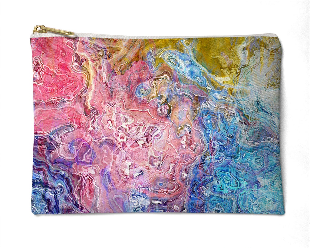 Makeup Bag, Pencil Case, Cosmetic Bag Abstract Art, pink, blue, white