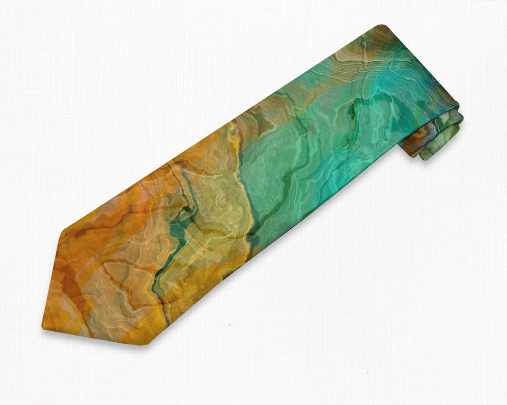 Abstract art men's tie in Orange, Green, Blue-Green