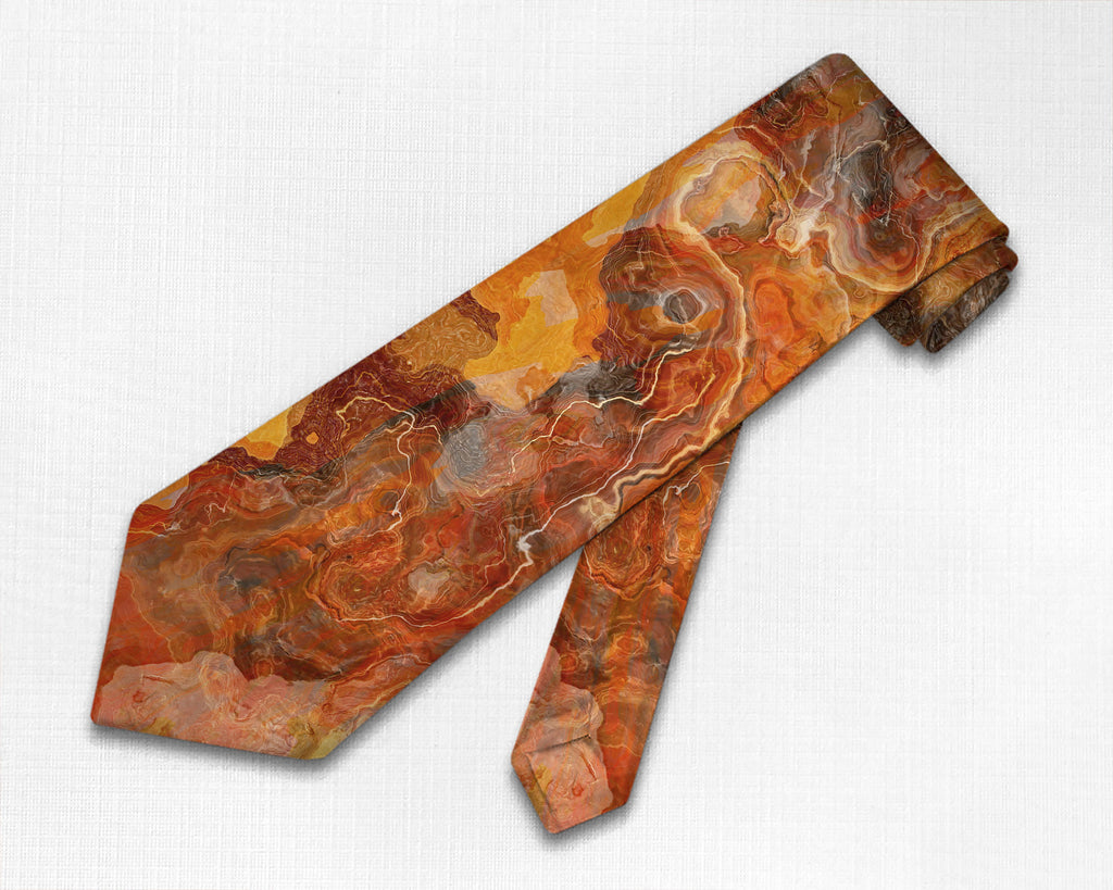 Abstract art men's tie in Orange, Red, Yellow, Brown