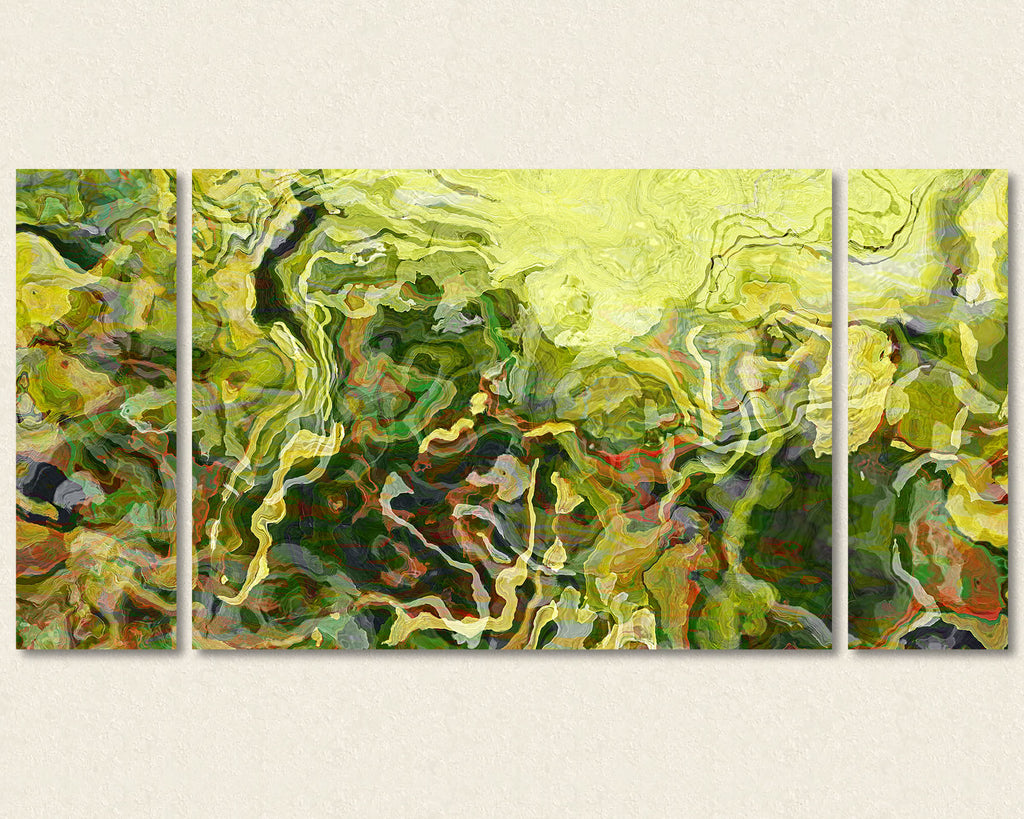 Abstract art triptych canvas print in yellow and green