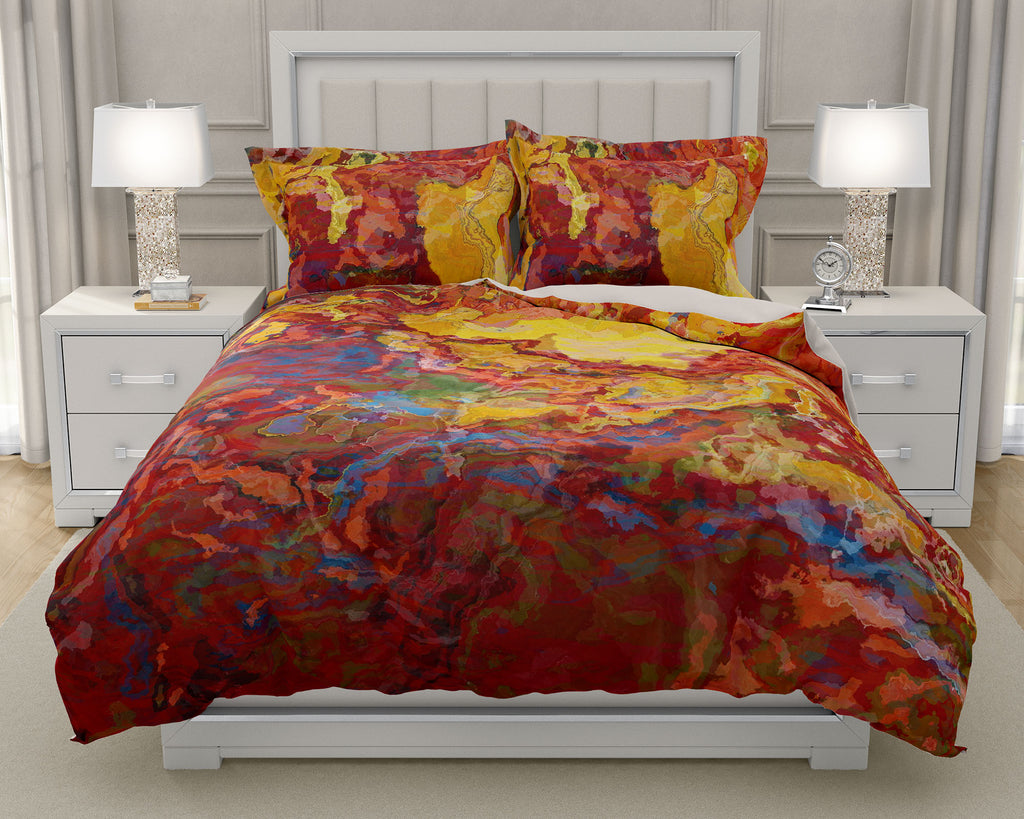 Duvet Cover with abstract art, king or queen in red, yellow and blue