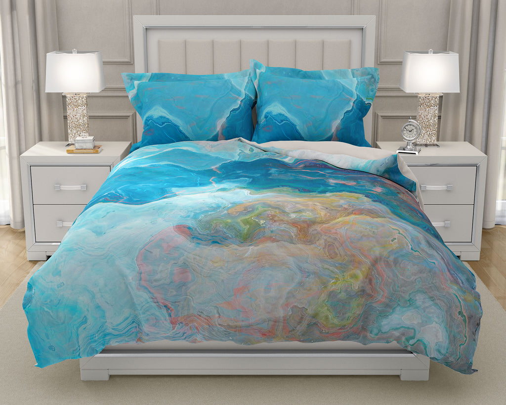 Duvet Cover with abstract art, king or queen in Blue and White