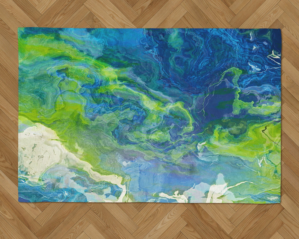 Area Rug with Abstract Art, 2x3 to 8x10, in blue, green and white