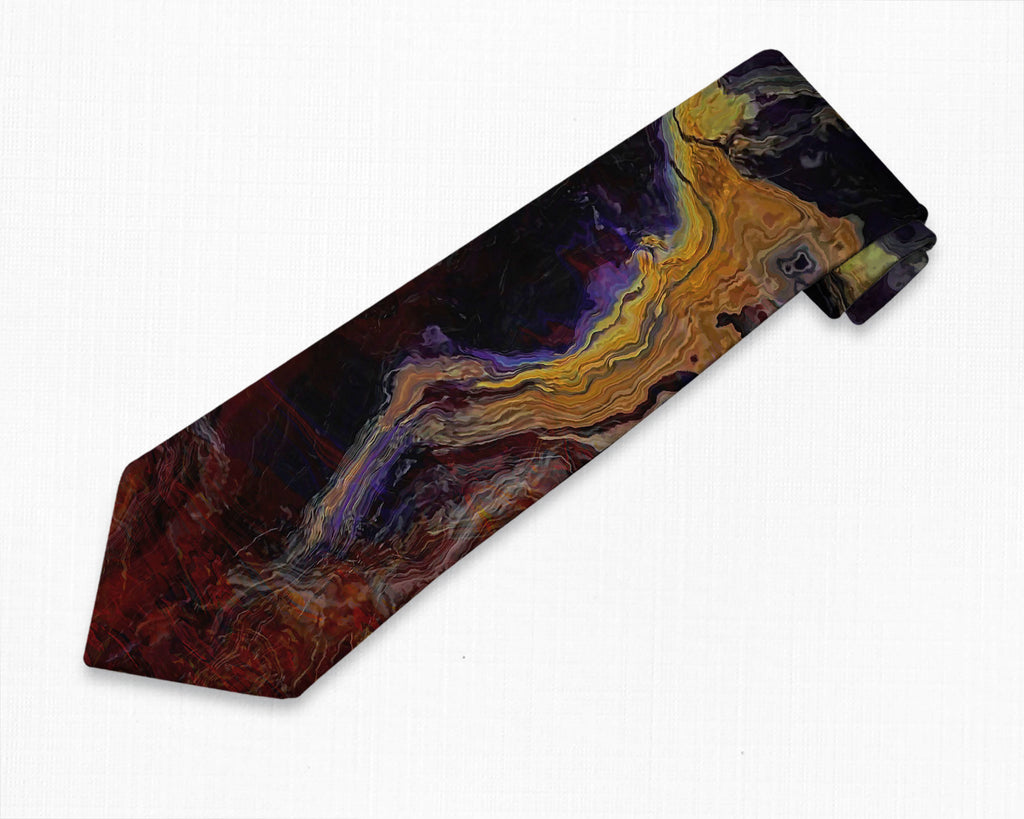 Abstract art men's tie in Purple, Brown, Golden Yellow, Dark Rust Red