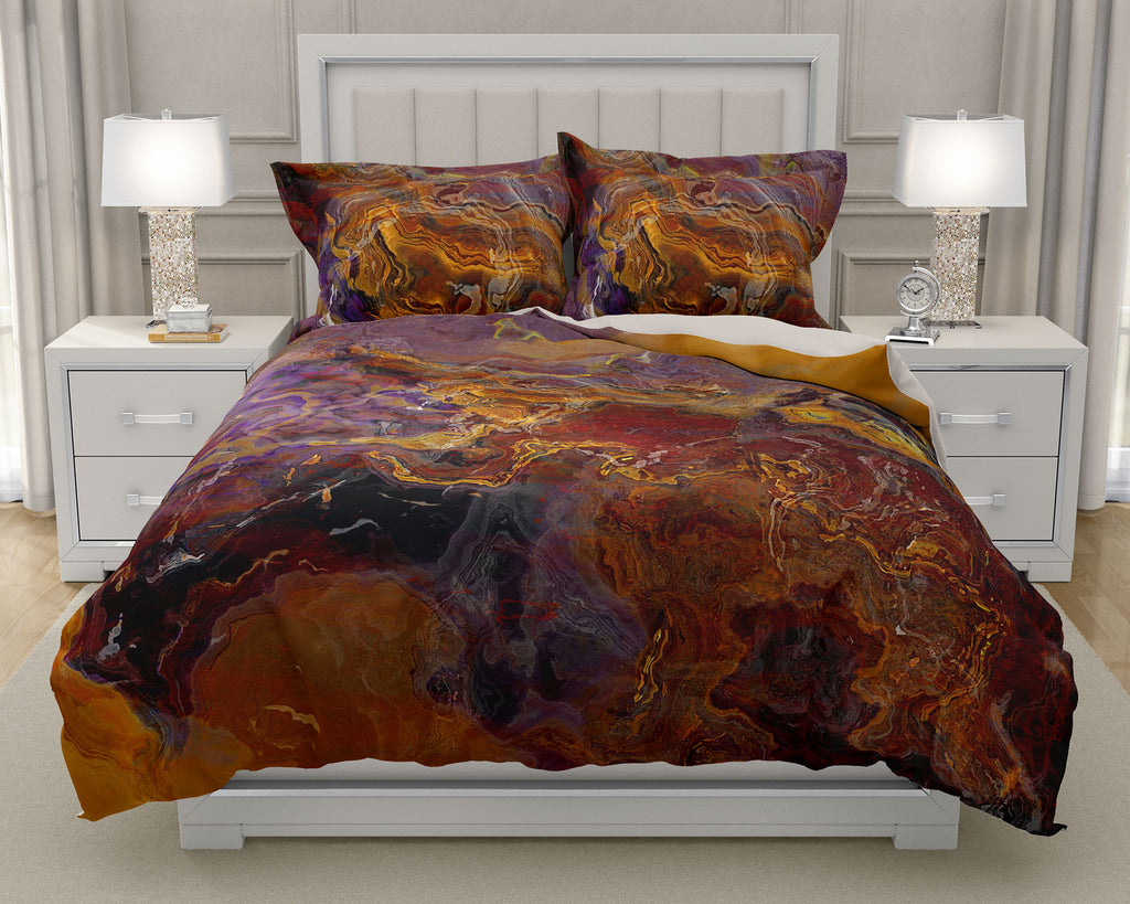 Duvet Cover with abstract art, king or queen in Purple and Brown