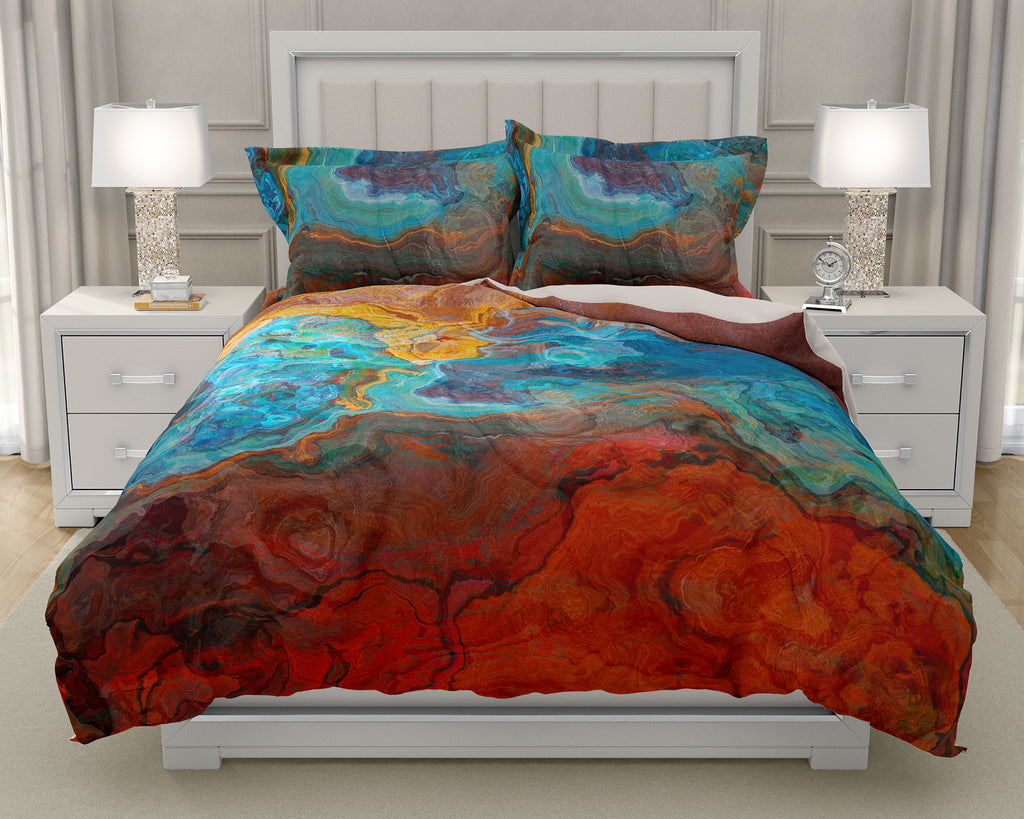 Duvet Cover with abstract art, king or queen in Red, Blue, Yellow