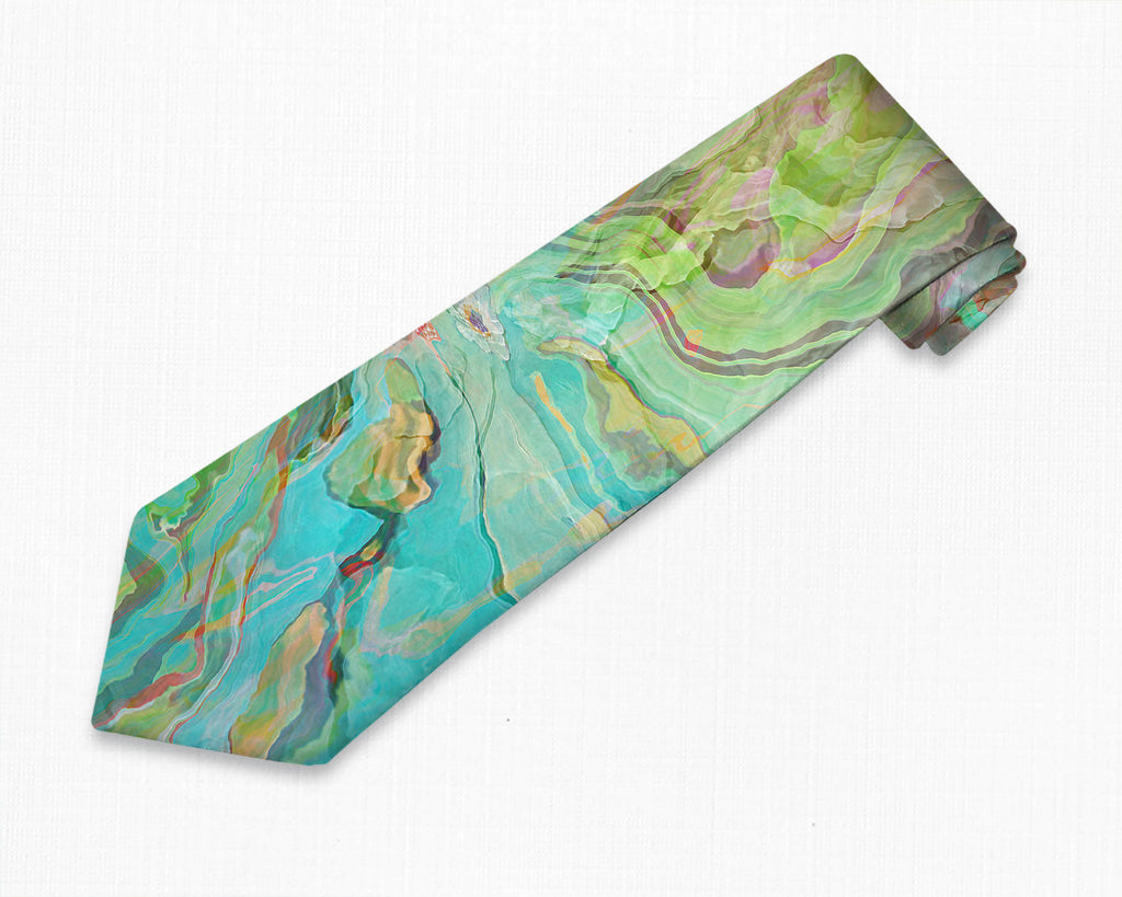 Abstract art men's tie in aqua, yellow, green