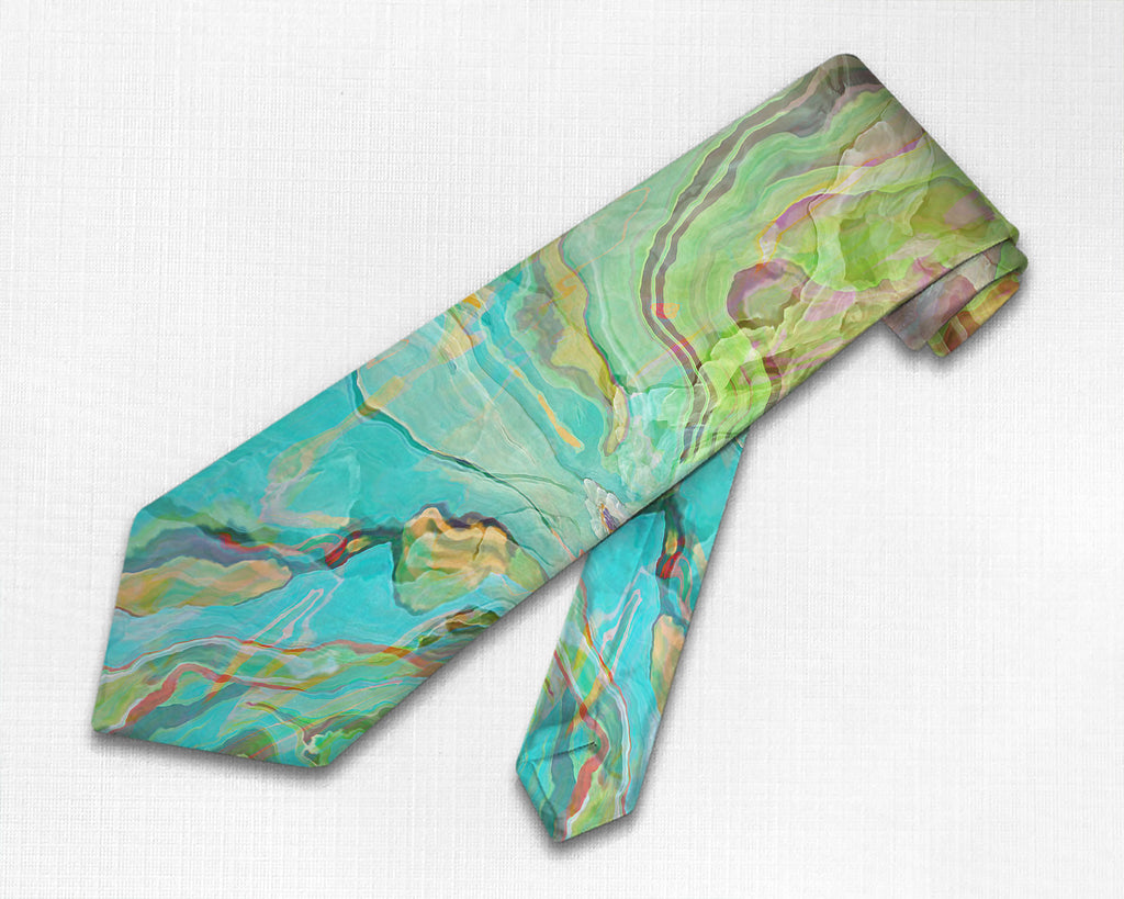 Abstract art men's tie in aqua, yellow, green, red