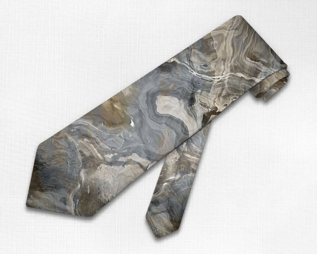 Abstract art men's tie in Brown, Gray, Beige, White