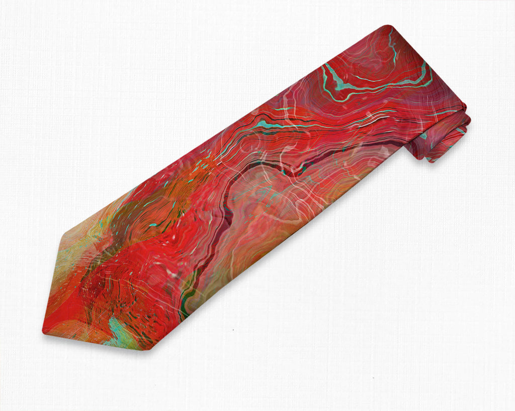 Abstract art men's tie in red, yellow, pale green