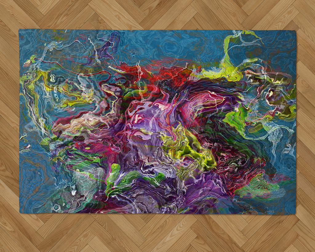 Area Rug with Abstract Art, 2x3 to 5x7, in Purple, Green, Red, Blue