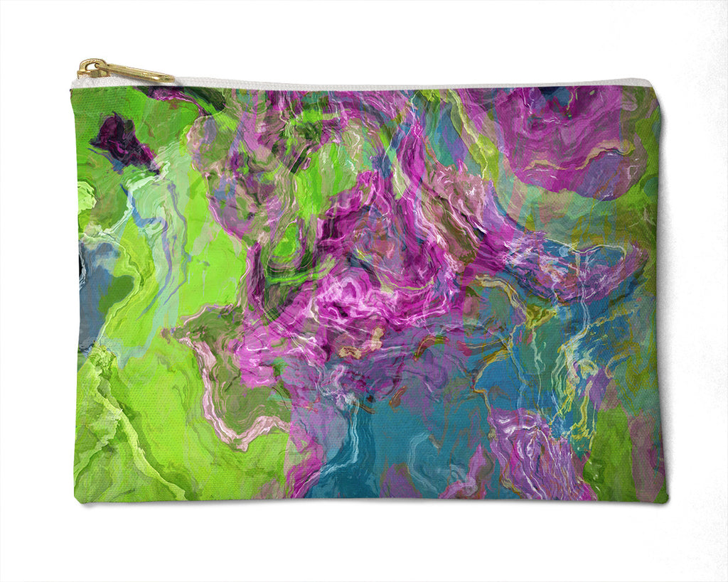 Makeup bag, pencil case, Cosmetic bag with abstract art, in in purple and green, Archipelago
