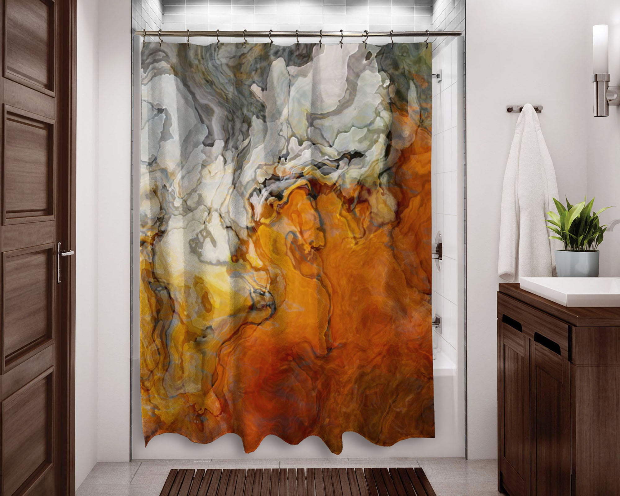 TIYAANDSY Abstract Oil Painting Shower Curtain Set - Boho Brush Stroke Design, Waterproof 72x72" With Hooks