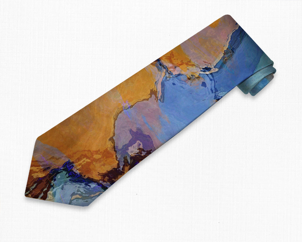Abstract art men's tie in blue, orange and brown