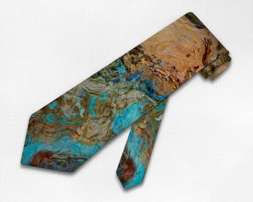 Abstract art men's tie, southwest colors turquoise and brown