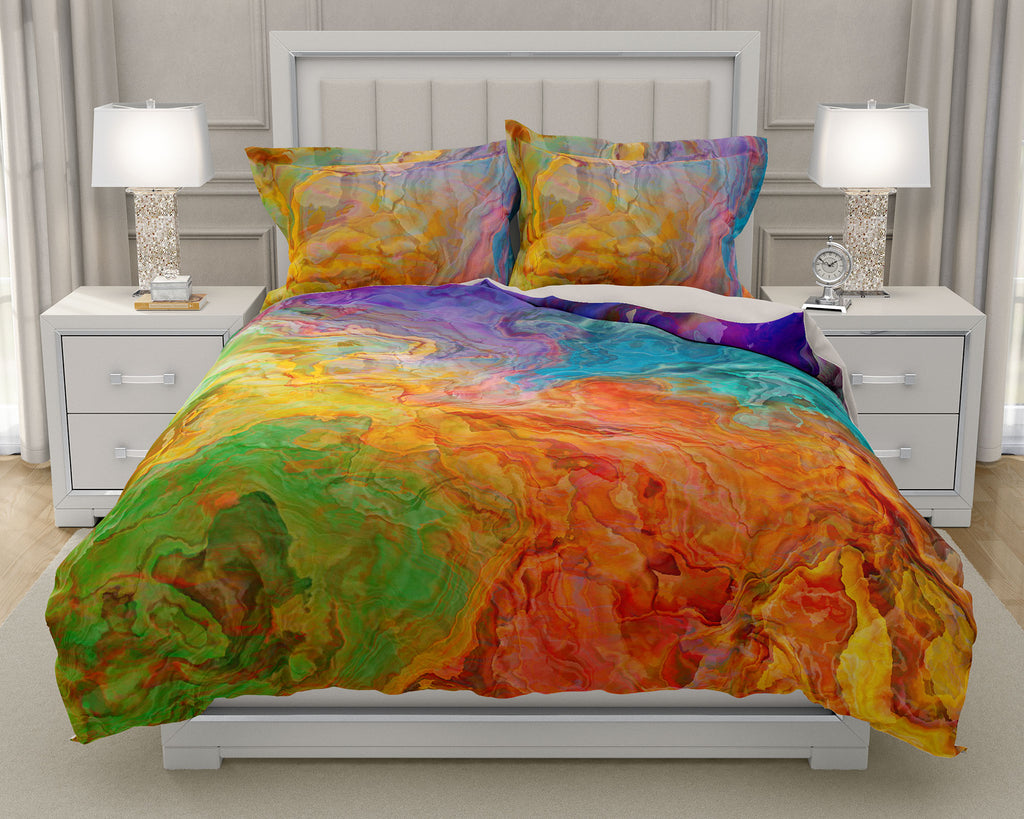 Duvet Cover with abstract art, king or queen rainbow colors