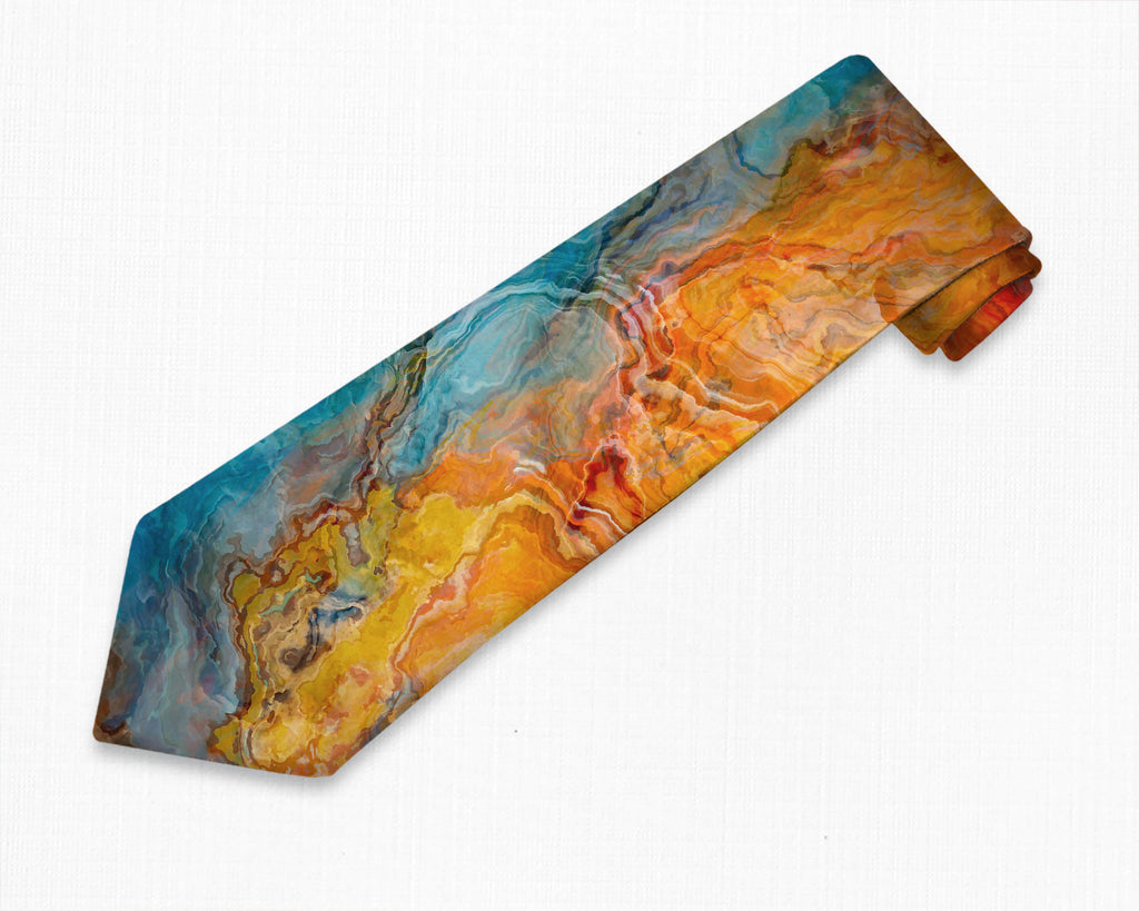 Abstract art men's tie in orange, turquoise, and brown
