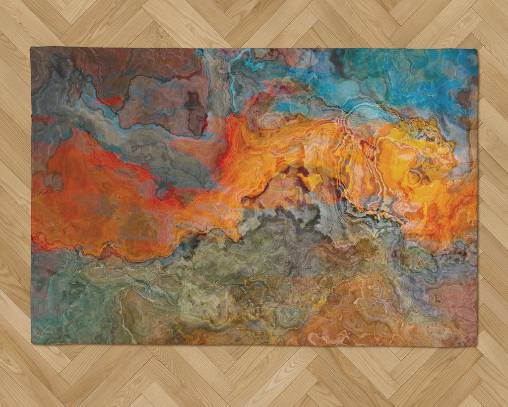 Area Rug with Abstract Art, 2x3 to 8x10, in Orange, Turquoise, and Brown