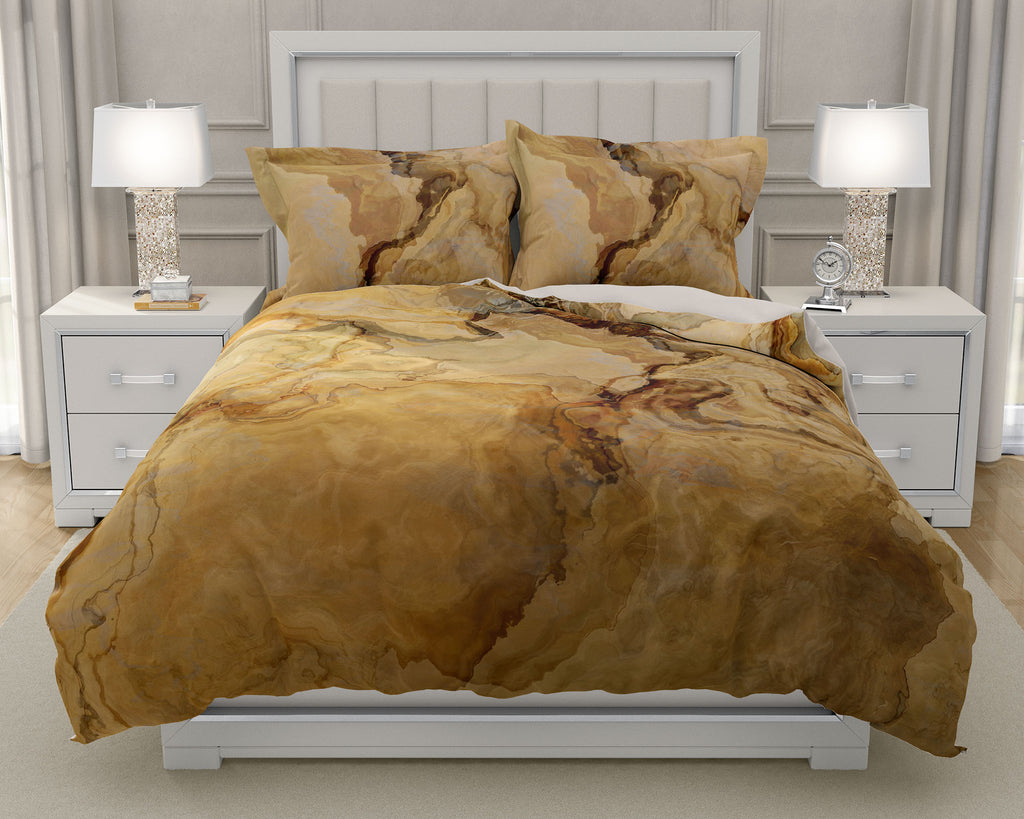 Duvet Cover with abstract art, king or queen in beige, tan and brown