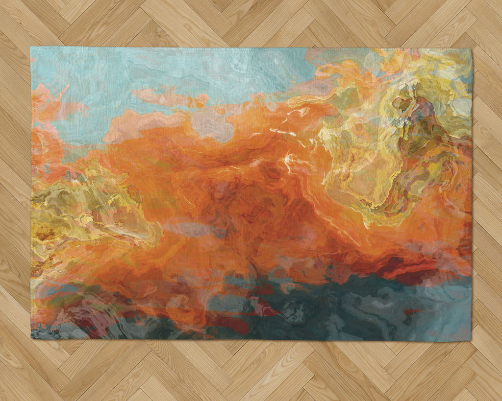 Area Rug with Abstract Art, 2x3 to 8x10, in Orange and Aqua