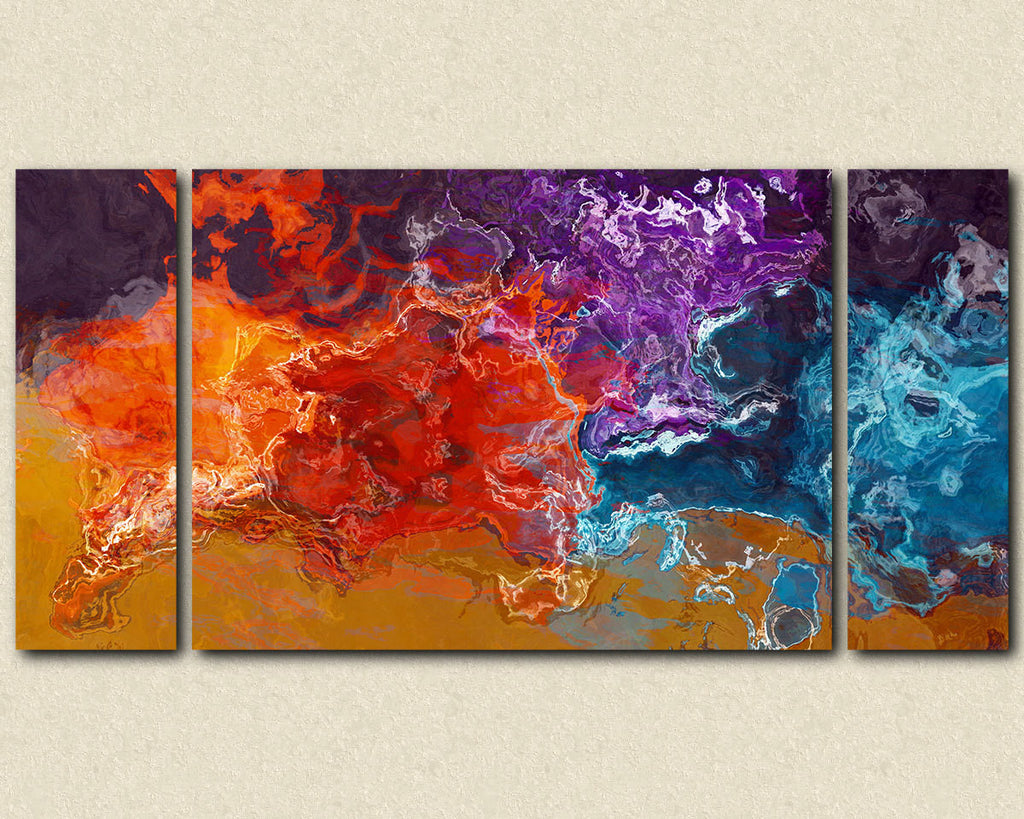 Large triptych abstract canvas print with gallery wrap in bright color