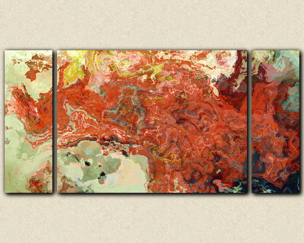 Abstract art triptych gallery wrap giclee large canvas print in red 