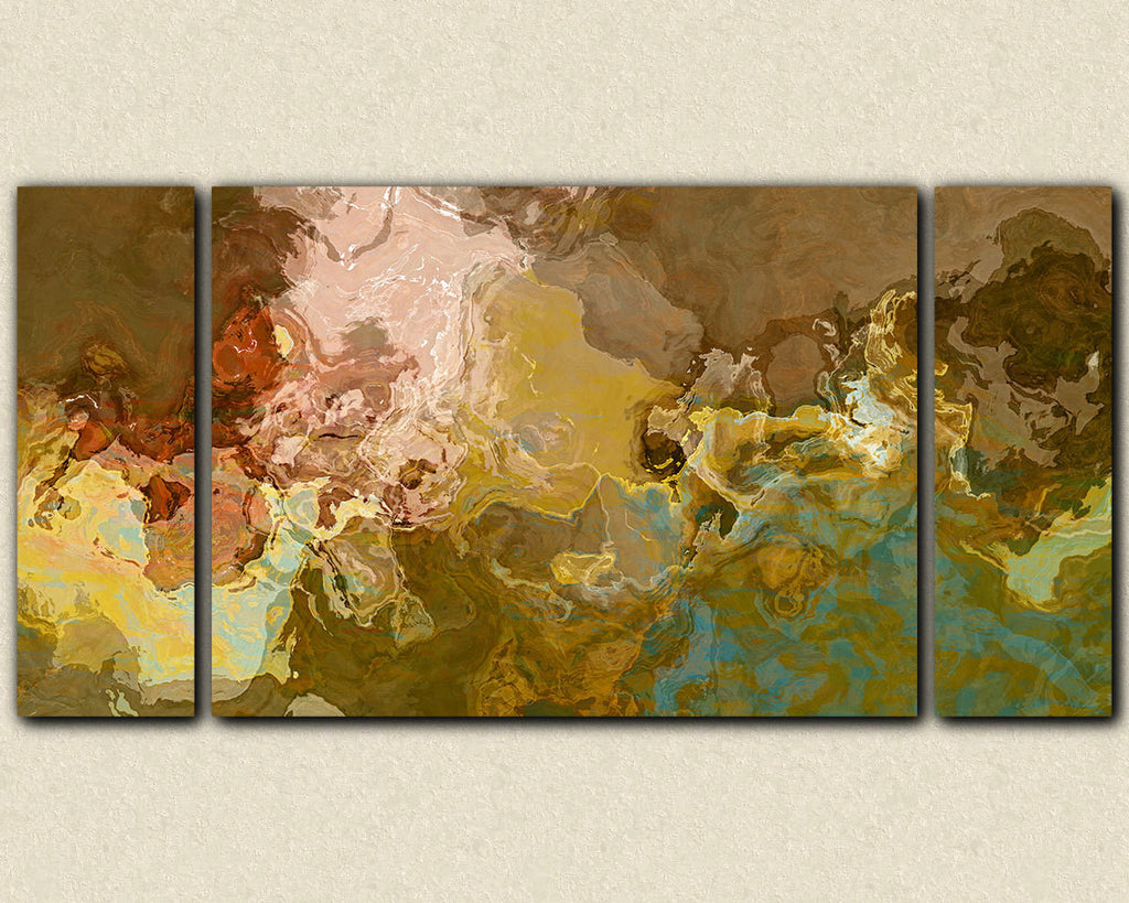 Oversize contemporary abstract triptych canvas print in earth tones