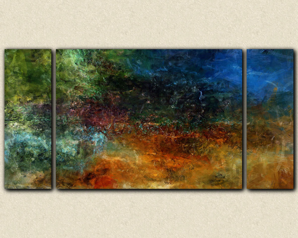 Large triptych canvas print sofa sized dark moody abstract art