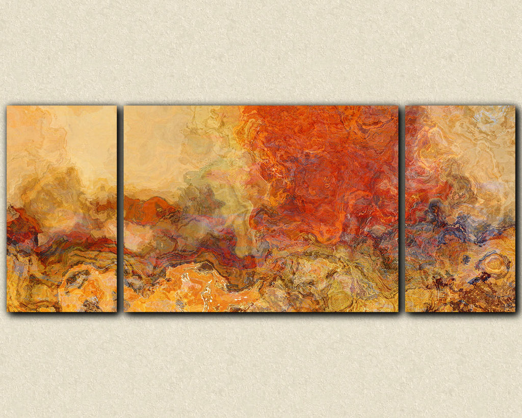 Extra large triptych abstract art canvas print red orange and tan