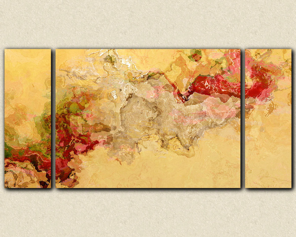 Abstract art large red and beige triptych canvas print
