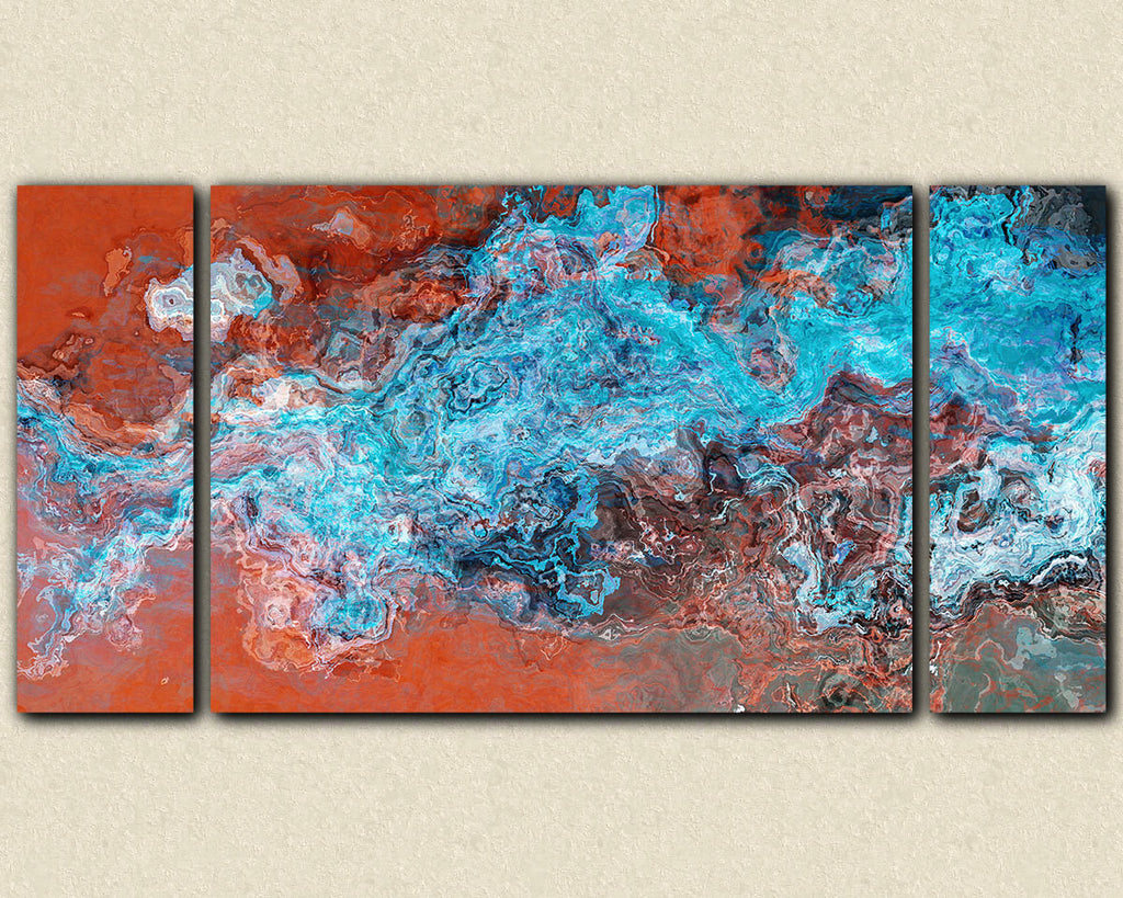 Large triptych abstract art stretched canvas print in southwest colors