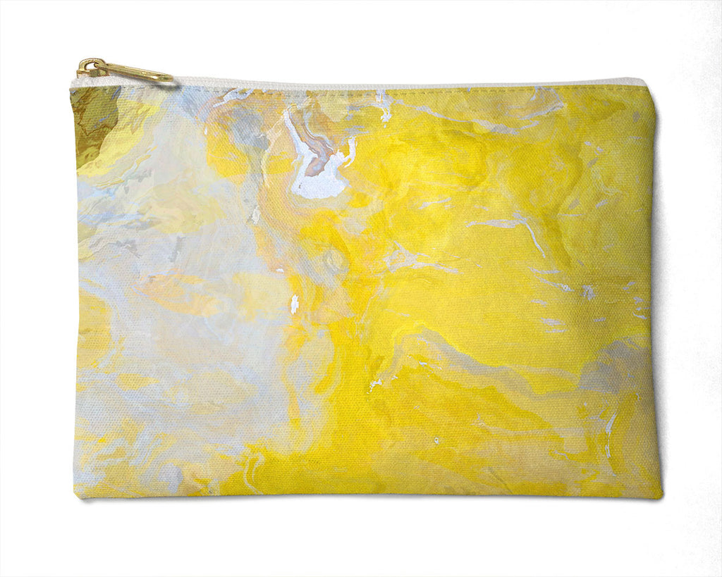 Makeup bag, pencil case, Cosmetic bag with abstract art, in yellow and gray, Mellow Yellow