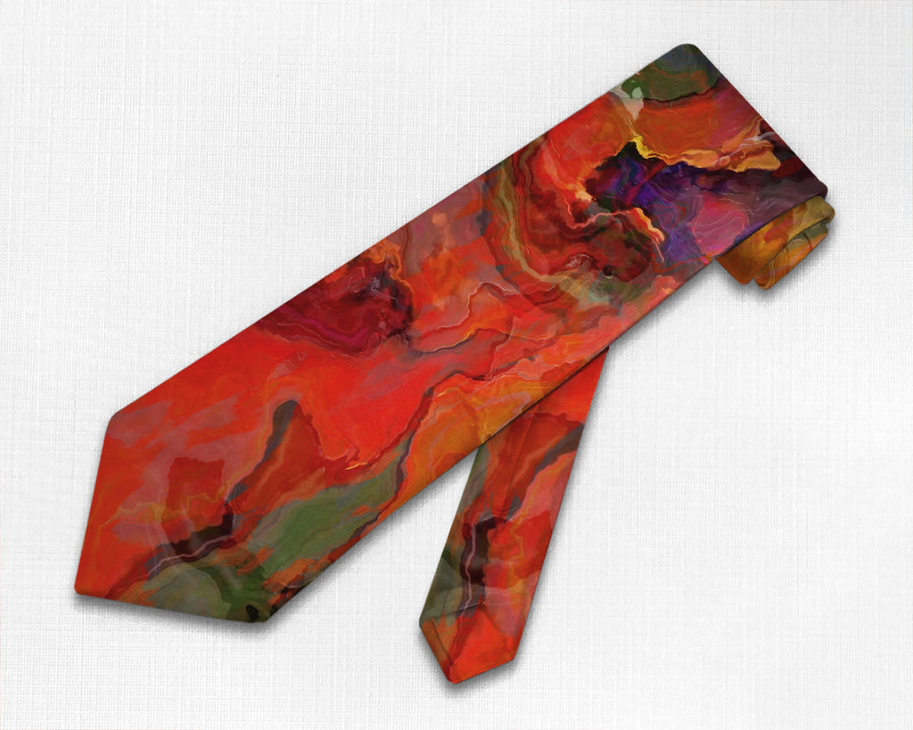 Abstract art men's tie in red, green