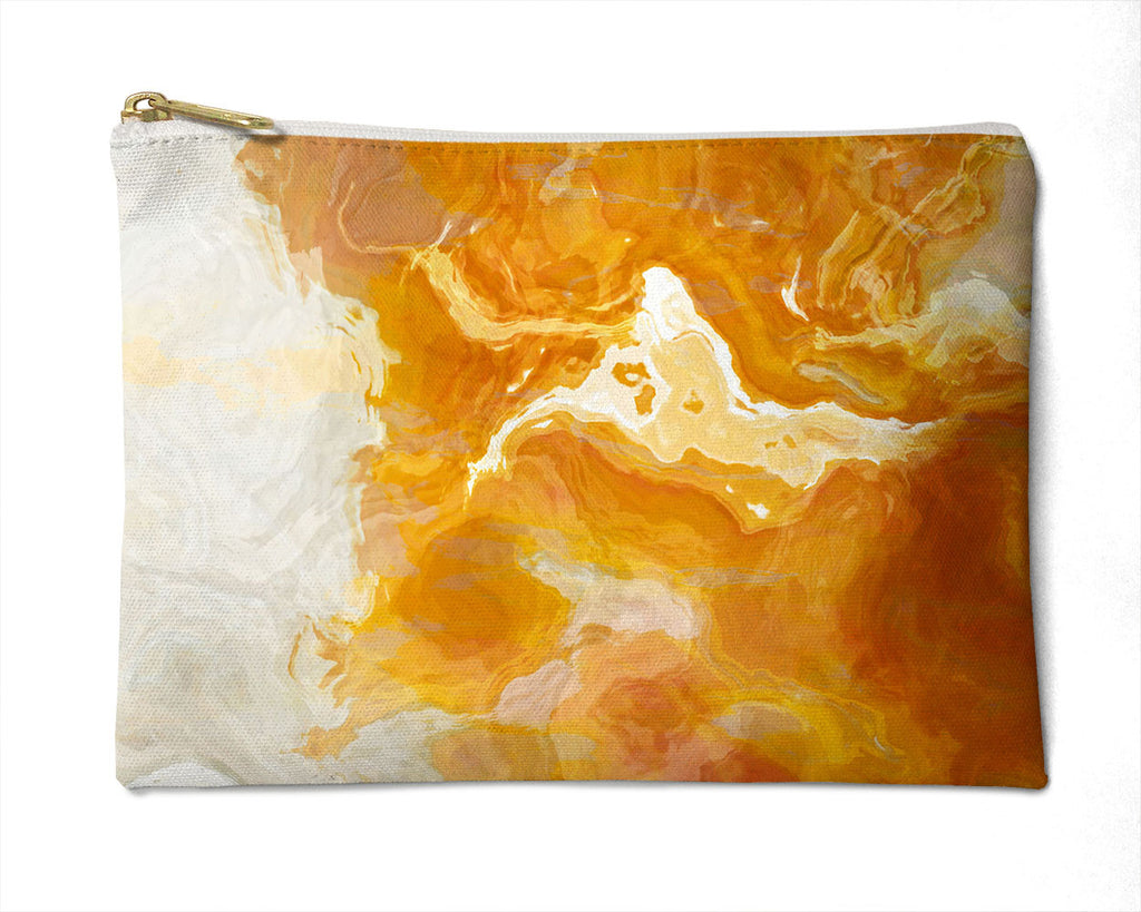 Makeup bag, pencil case, Cosmetic bag with abstract art, in orange and cream, Rhymes with Orange