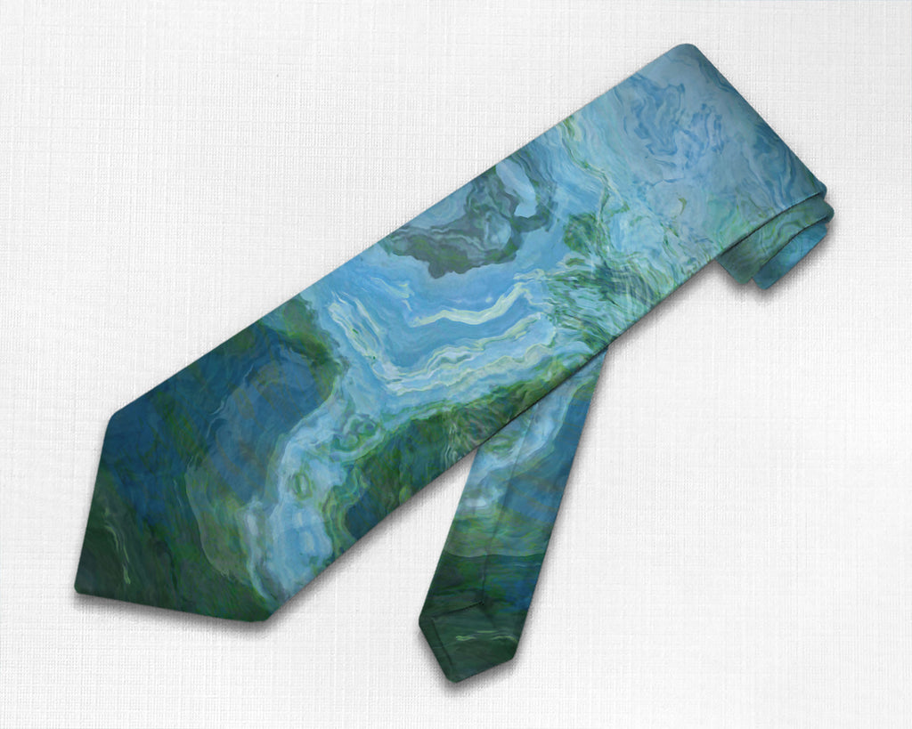 Abstract art men's tie in blue, green and white
