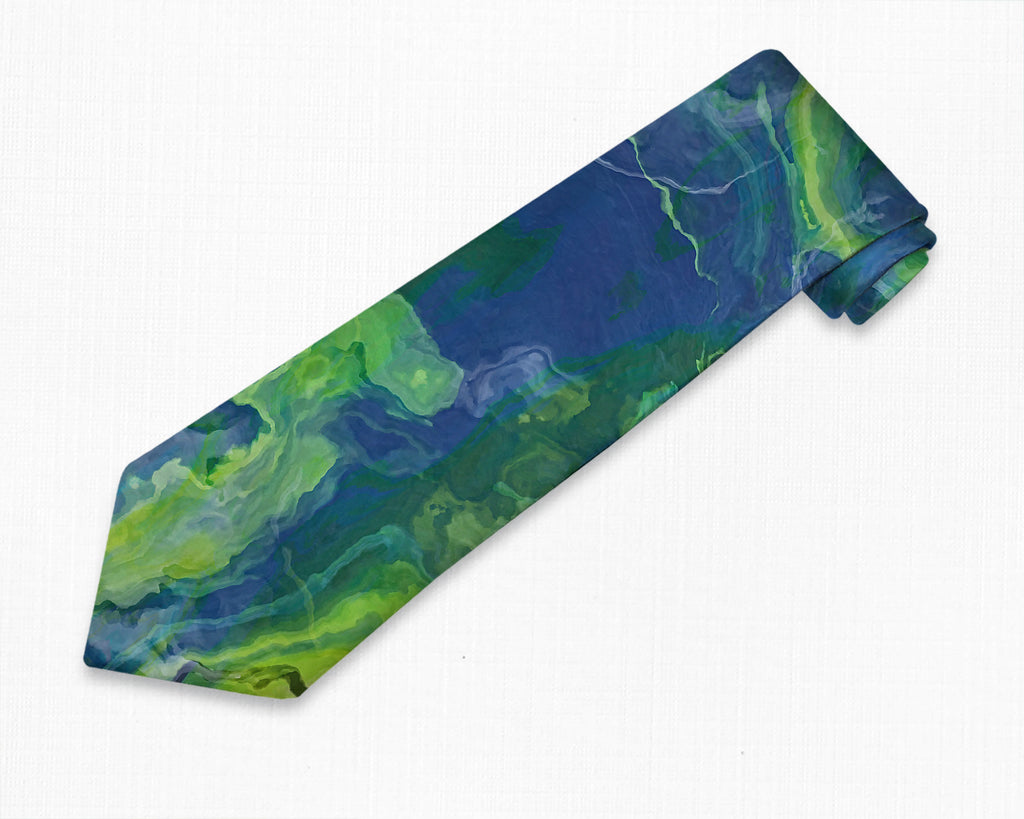 Abstract art men's tie in blue and green