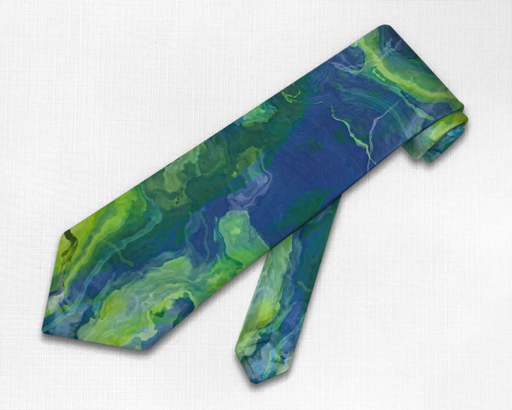 Abstract art men's tie in blue and green