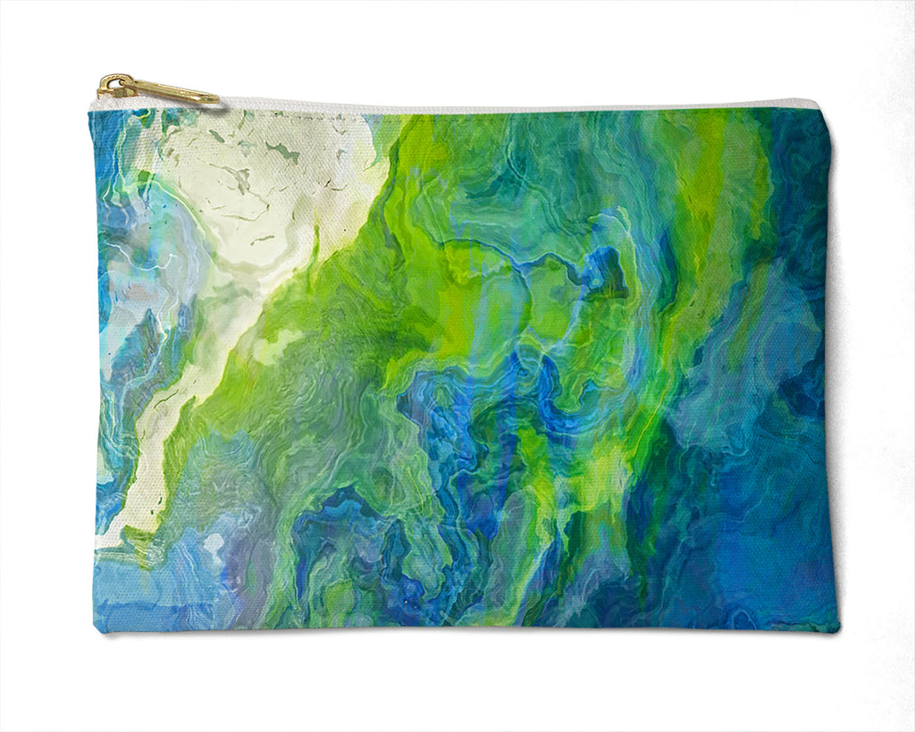 Makeup Bag, Pencil Case, Cosmetic Bag Abstract Art, blue, green, white