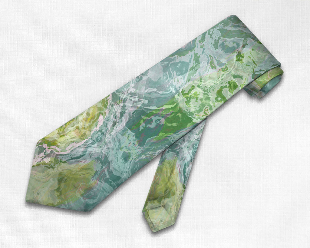 Abstract art men's tie in blue-green and teal